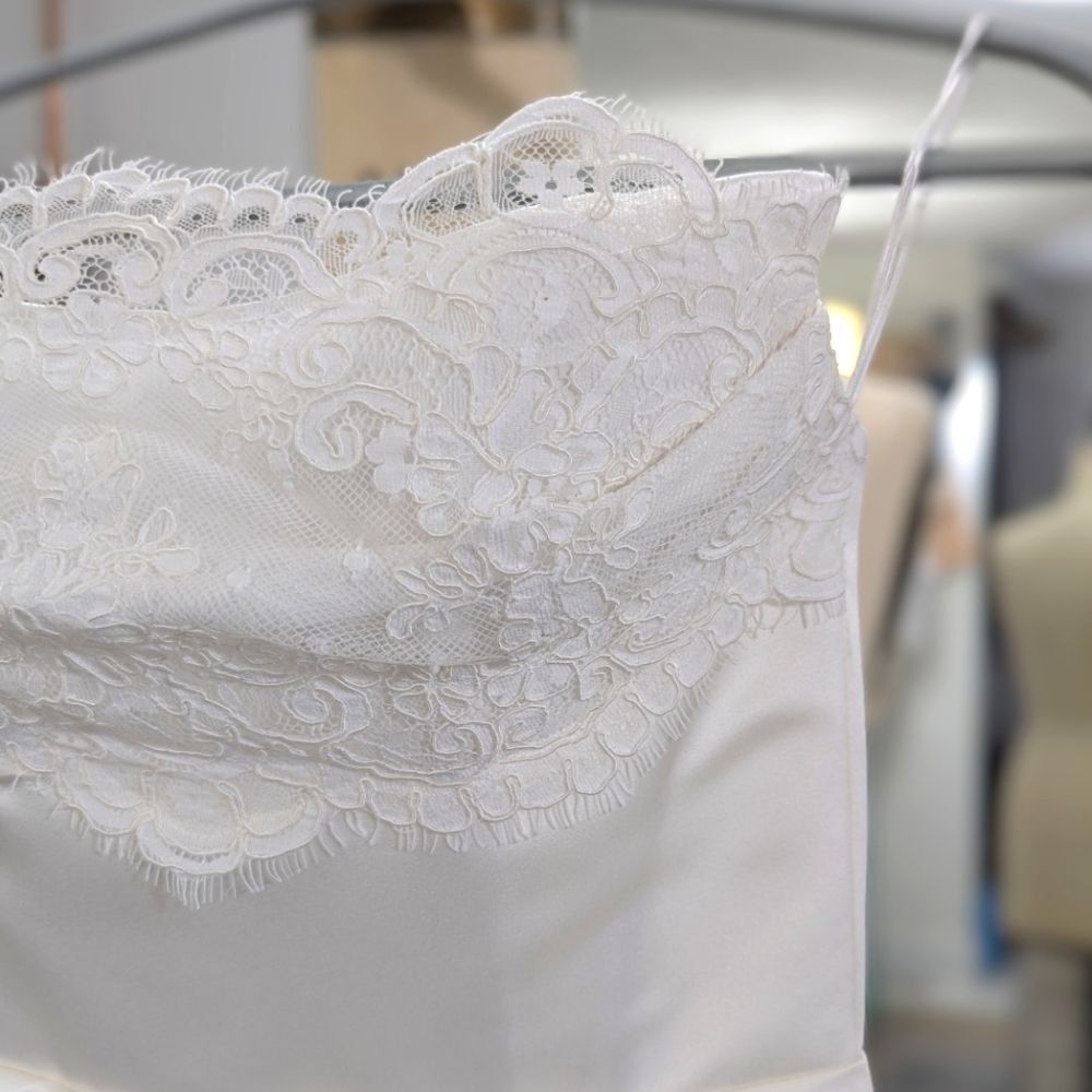 Custom Chantilly Column Wedding Gown - Picture 2 of 7